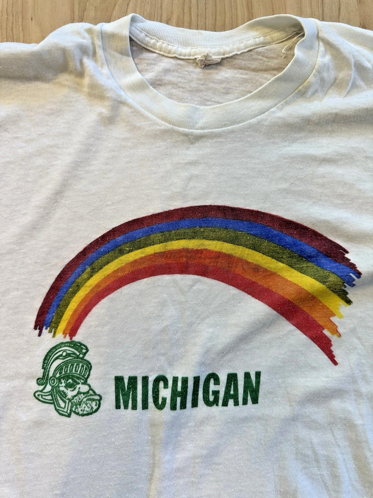 Vintage 80’s MICHIGAN STATE university SPARTANS  T Shirt RAINBOW 5050 Label Rare