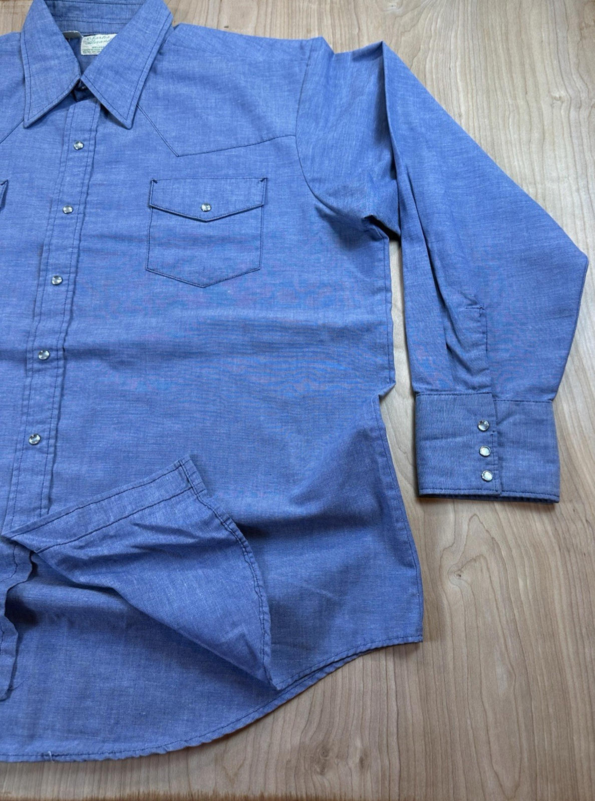 vintage 70's western PEARL SNAP chambray XXL cowboy shirt CHARLES ALEXANDER
