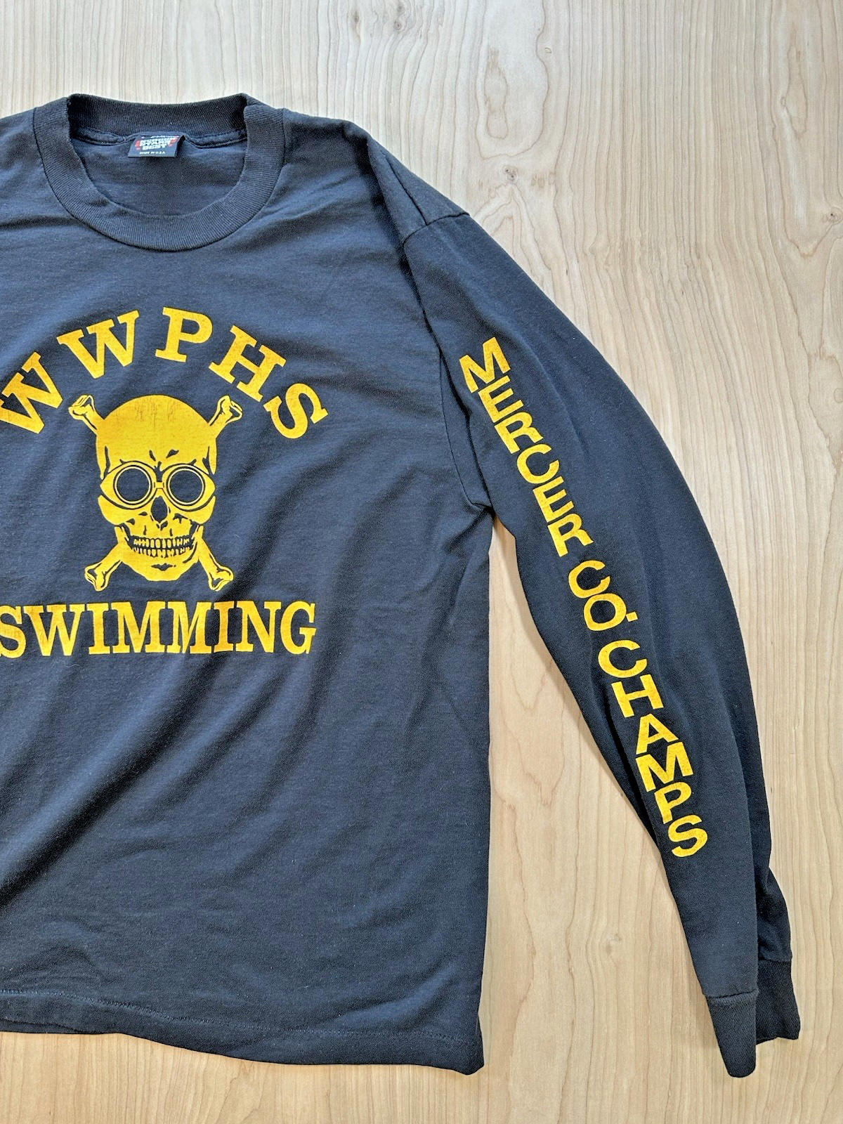 1988 black long sleeve SCREEN STARS swimming champs SKULL NJ size L high school