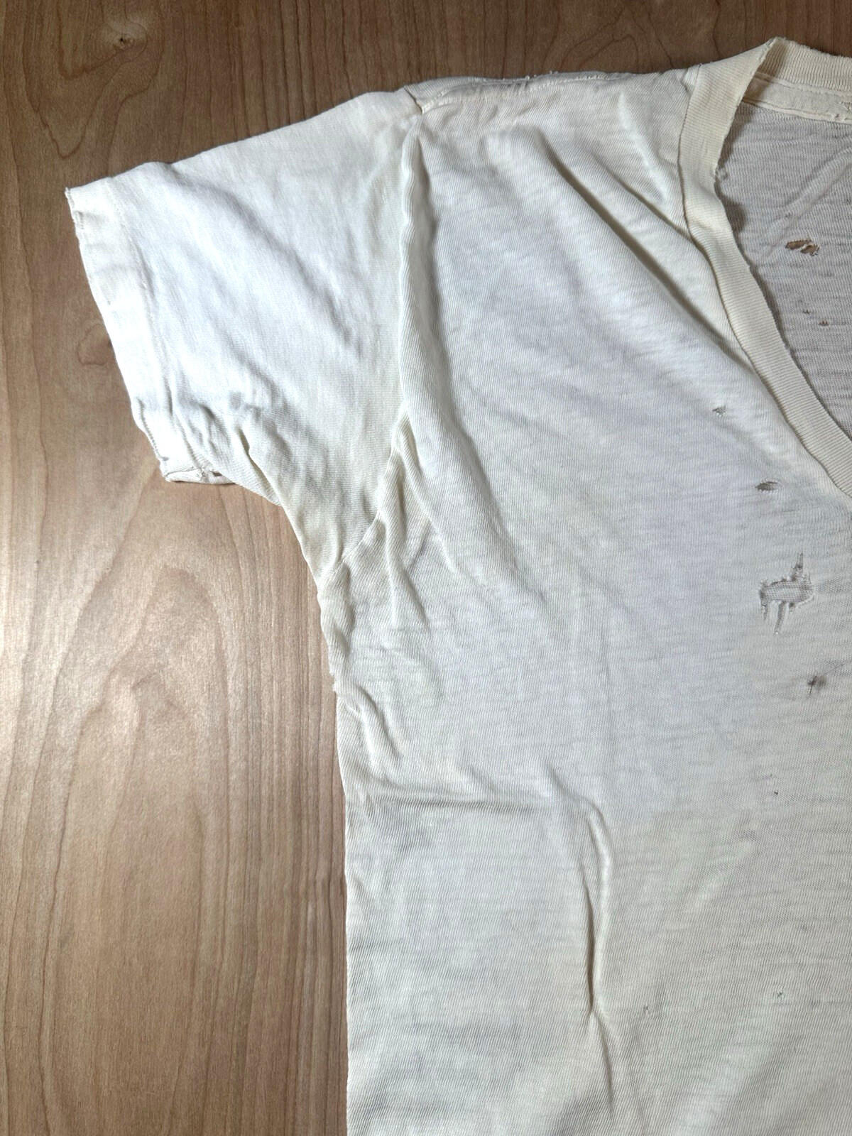vintage 60's JOCKEY UNDERSHIRT v neck SHREDDED worn PATINA torn MEDIUM j2