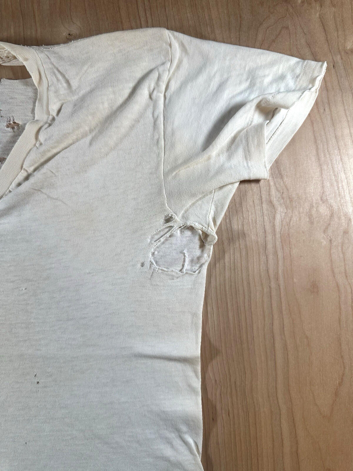 vintage 60's JOCKEY UNDERSHIRT v neck SHREDDED worn PATINA torn MEDIUM j2