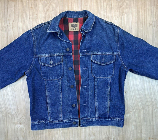 vintage 90's GAP denim jacket BUFFALO PLAID lined COUNTRY preppy MEDIUM