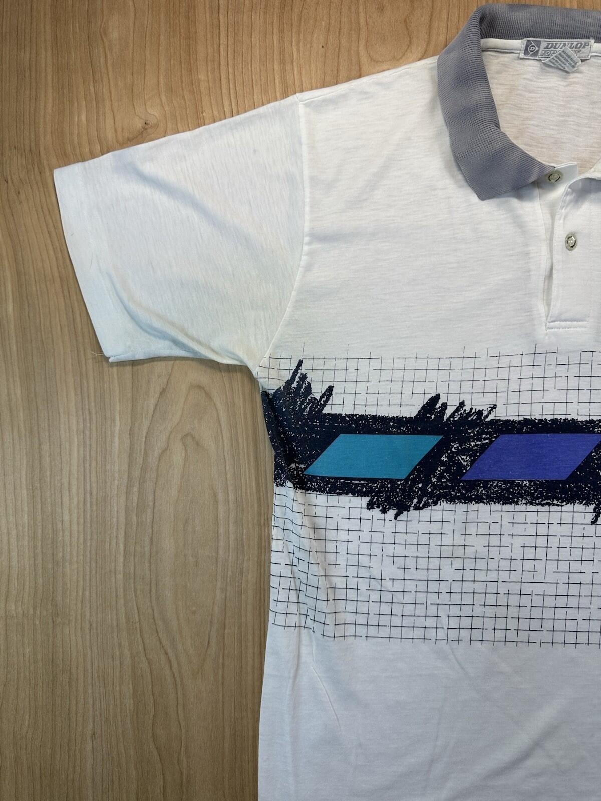vintage 90's DUNLOP super faded POLO geometric design MEDIUM teal PURPLE preppy