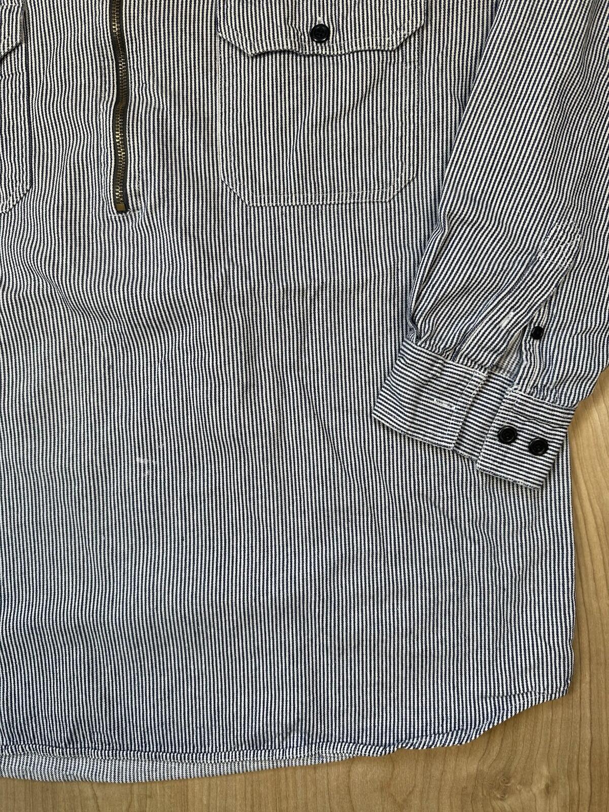 vintag 80's KEY hickory stripe logger workshirt COTTON large ZIP UP WORKWEAR