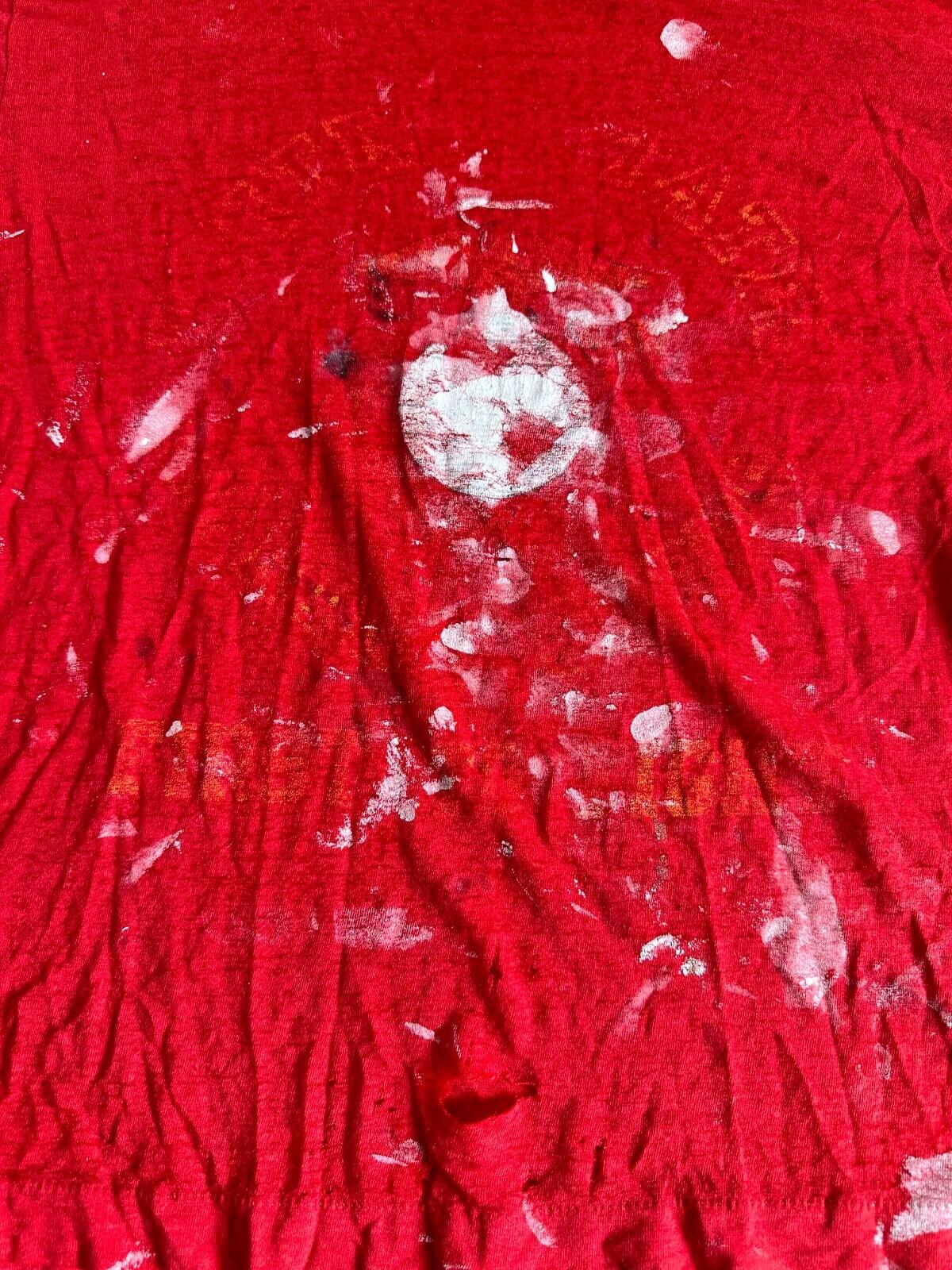 Vintage 80’s T Shirt Red Shredded Paint Splat Worn Marines Thin Faded Ramones