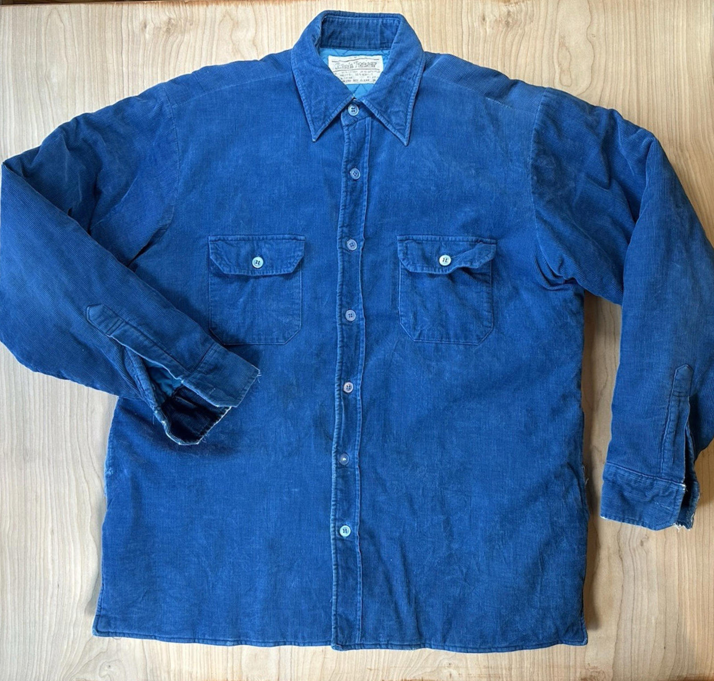 vintage 80's BACK PACKER blue CORDOROY quilted BUTTON UP pocket FIELD COAT gorp