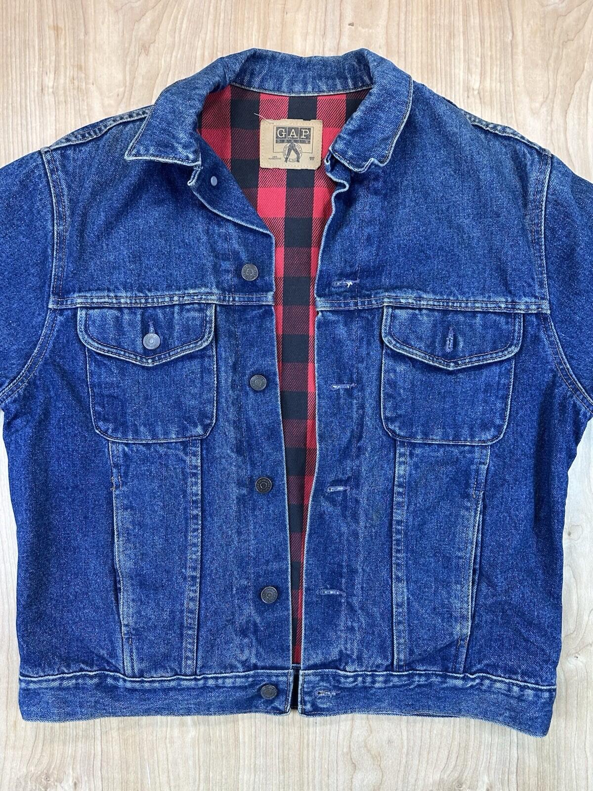 vintage 90's GAP denim jacket BUFFALO PLAID lined COUNTRY preppy MEDIUM