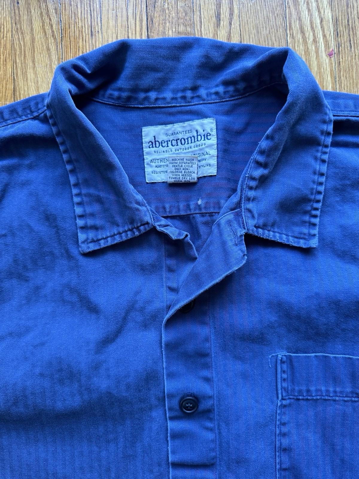 vintage 90's Abercrombie & fitch WORK SHIRT XL blue herringbone COTTON rare NICE