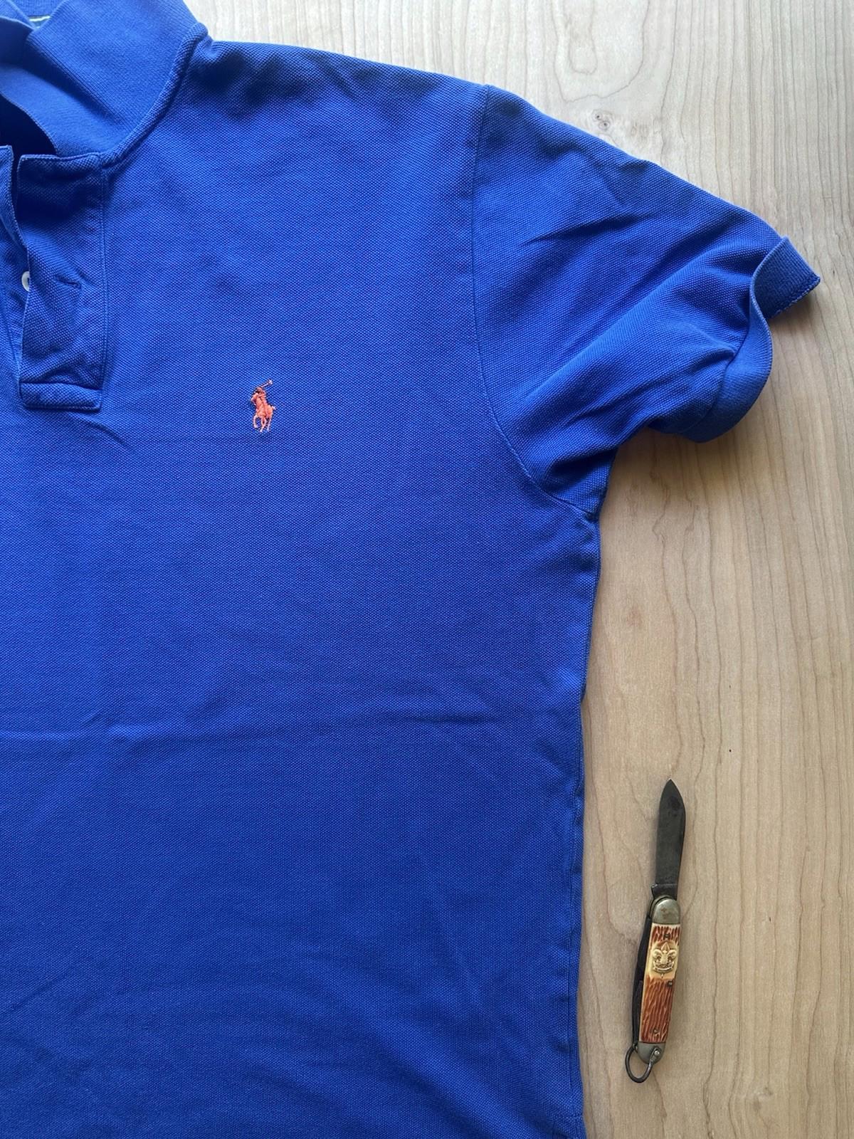 vintage 90's POLO shirt RALPH LAUREN blue pique WORN faded BROKEN IN soft