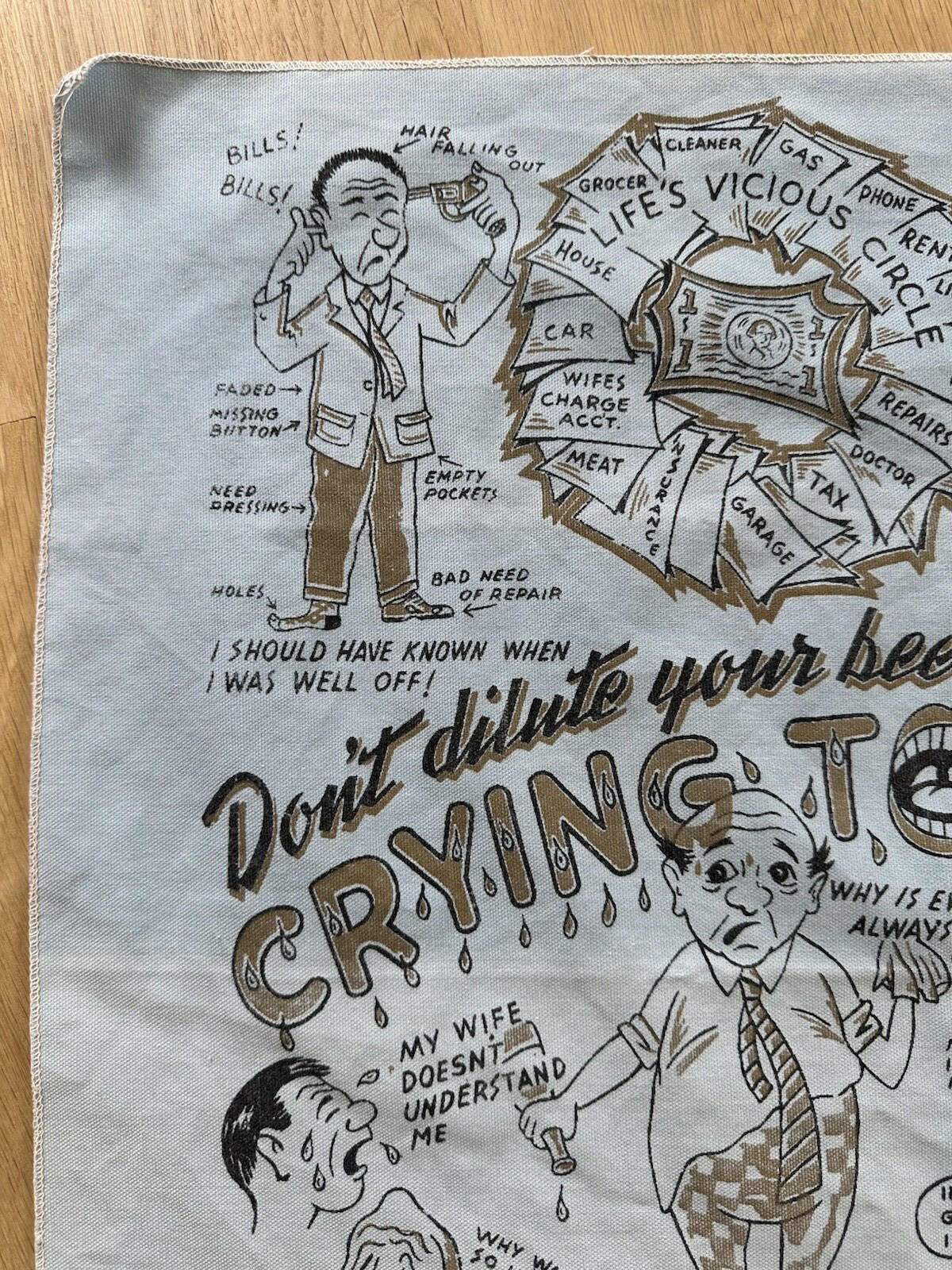 vintage 50's 60's bar ware TEA crying TOWEL cartoon comedy TATTOO FLASH
