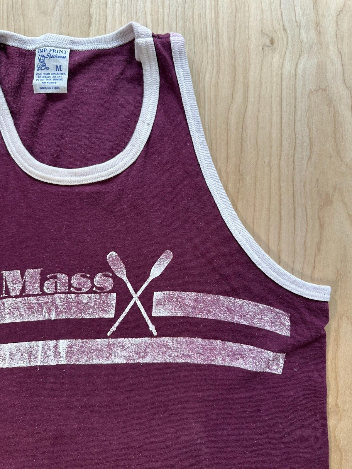 vintage 1970's U MASS WOMEN'S CREW tank top MAROON ringer MEDIUM worn imp print