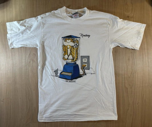 vintage 1986 CAT IN BLENDER cat daquiri MONTEREY california CARTOON T SHIRT