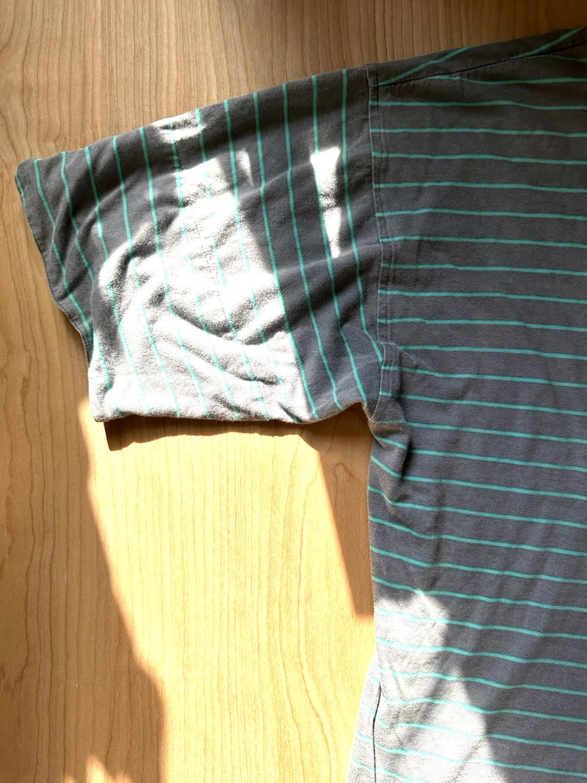 vintage 80's GITANO SHIRT teal and gray STRIPED miami vice LARGE rad sleeves