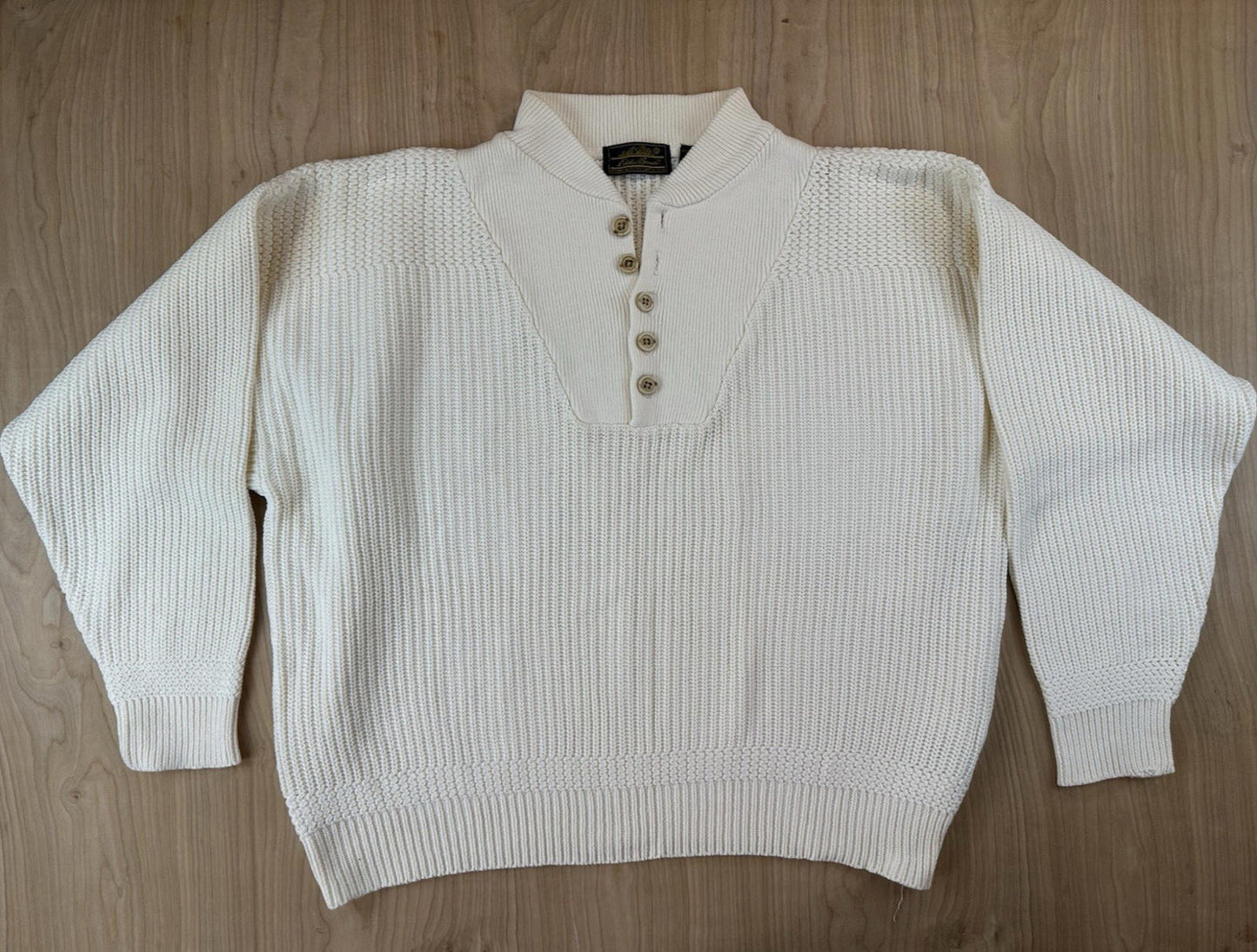 vintage 80's EDDIE BAUER henly SWEATER ribbed LARGE cotton FISHERMAN preppy