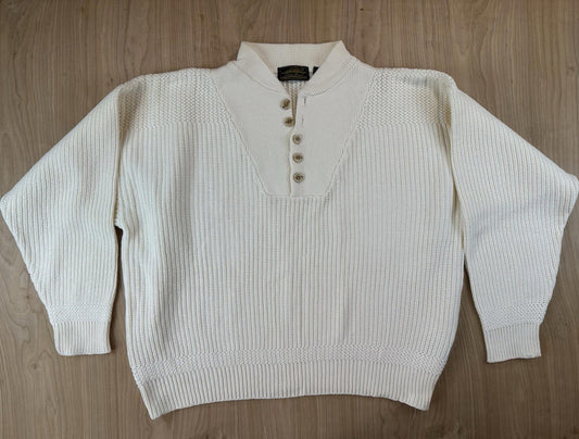 vintage 80's EDDIE BAUER henly SWEATER ribbed LARGE cotton FISHERMAN preppy