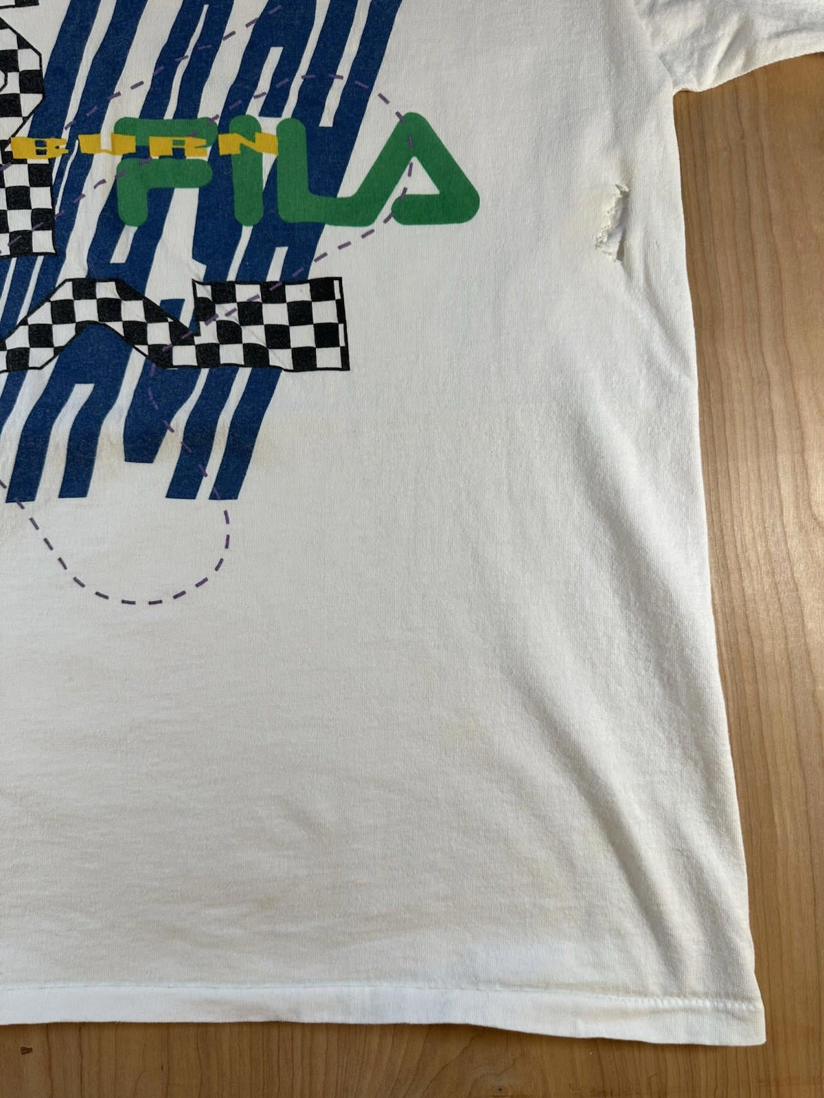 vintage 90's FILA MASHBURN t shirt LARGE white TORN rad BASKETBALL sneakers