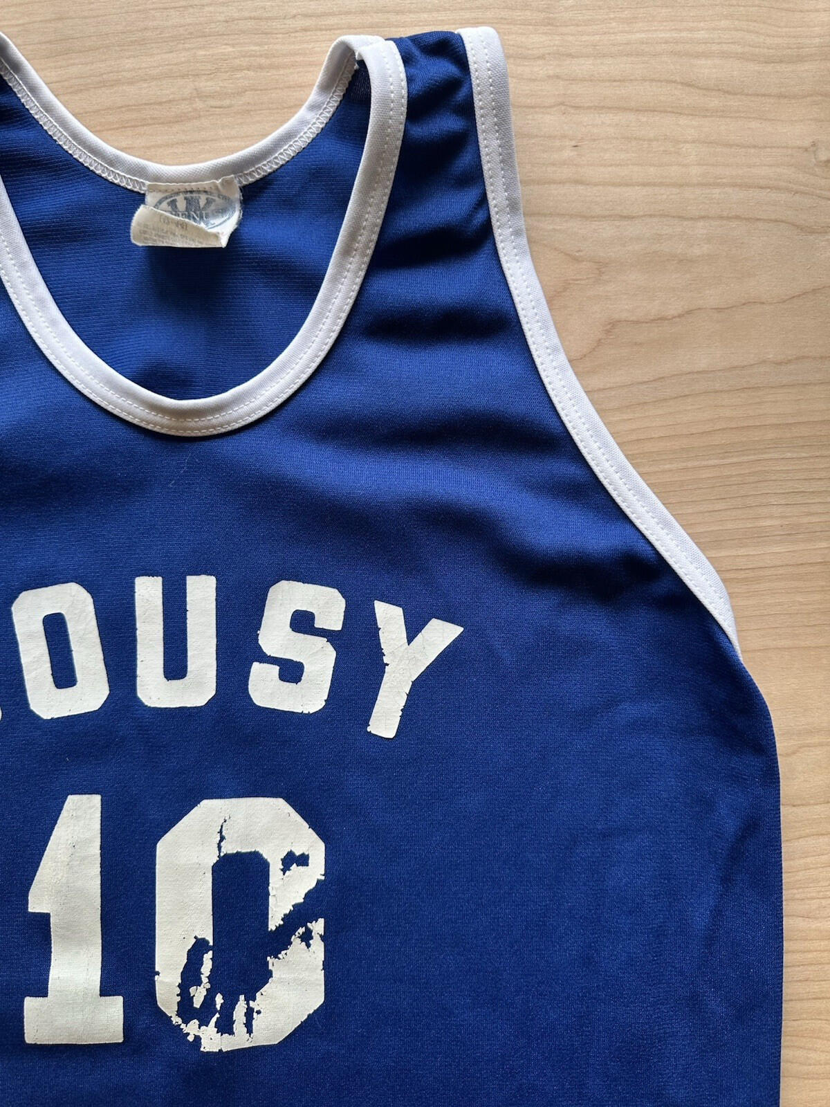 vintage 90's BASKETBALL jersey LARGE blue and white ringer FADED worn #10 NJHC