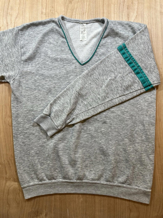 vintage 80's GAP V neck SWEATSHIRT jumper SPORTY STRIPES grey LARGE made in USA