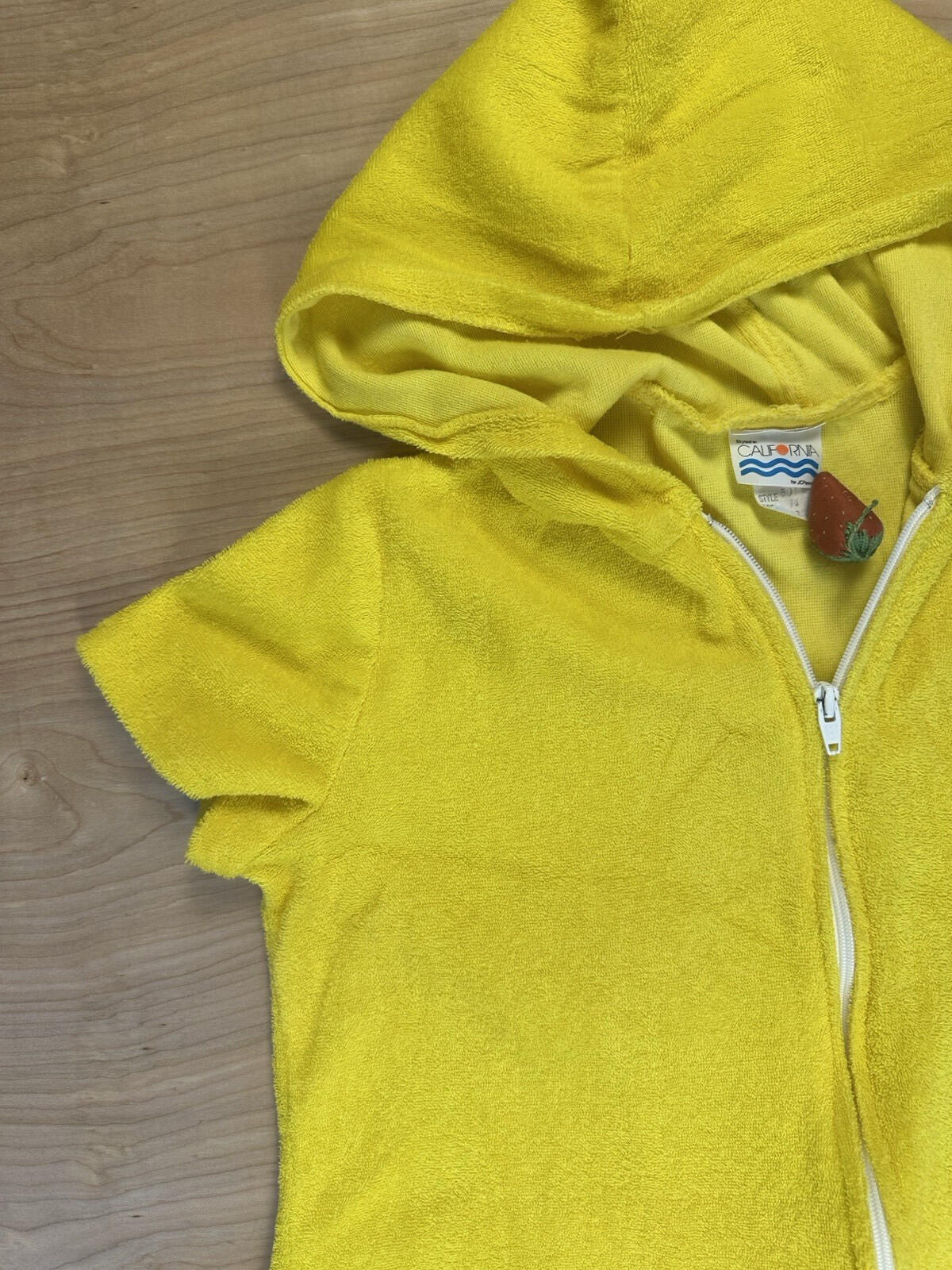 vintage 80's JC PENNY california YELLOW TERRY CLOTH BEACH COVERUP large HOOD