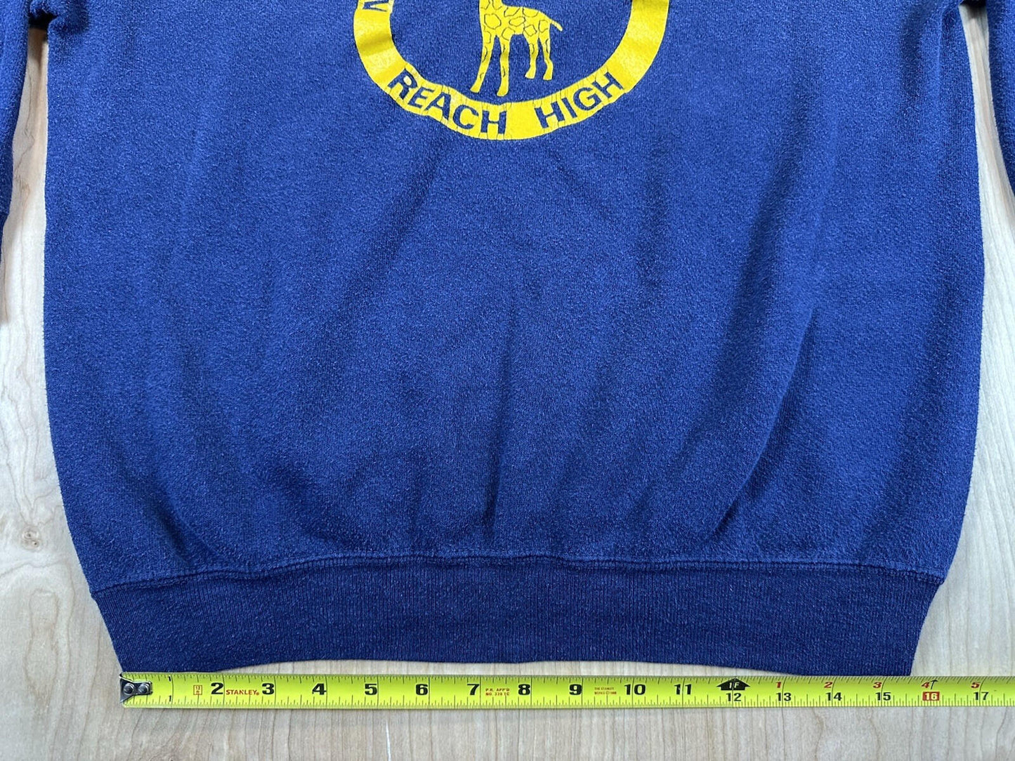 vintage 80's MAC AFEE SCHOOL sweatshirt GIRAFFE raglan BLUE small SOFT WORN wow