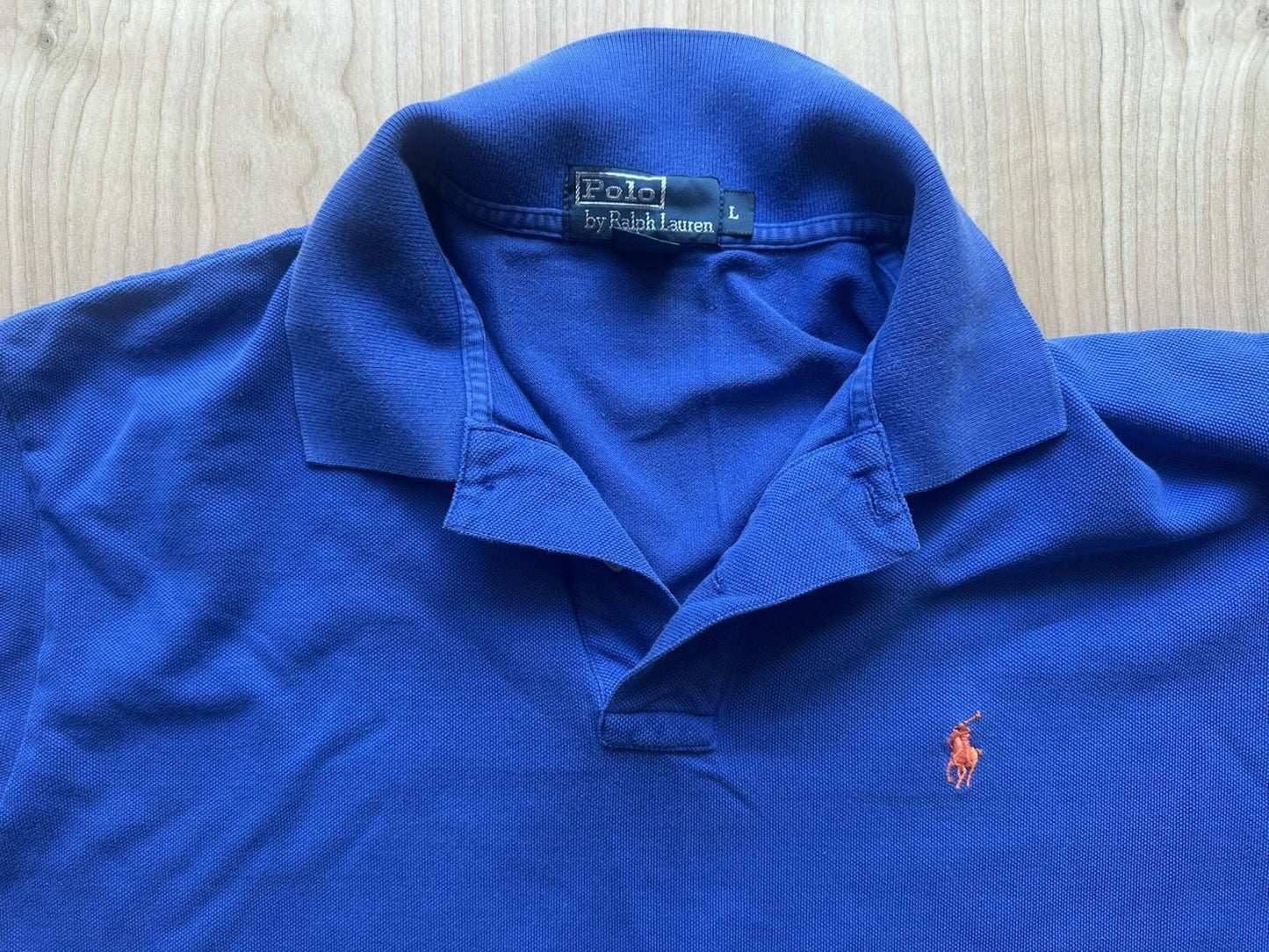 vintage 90's POLO shirt RALPH LAUREN blue pique WORN faded BROKEN IN soft