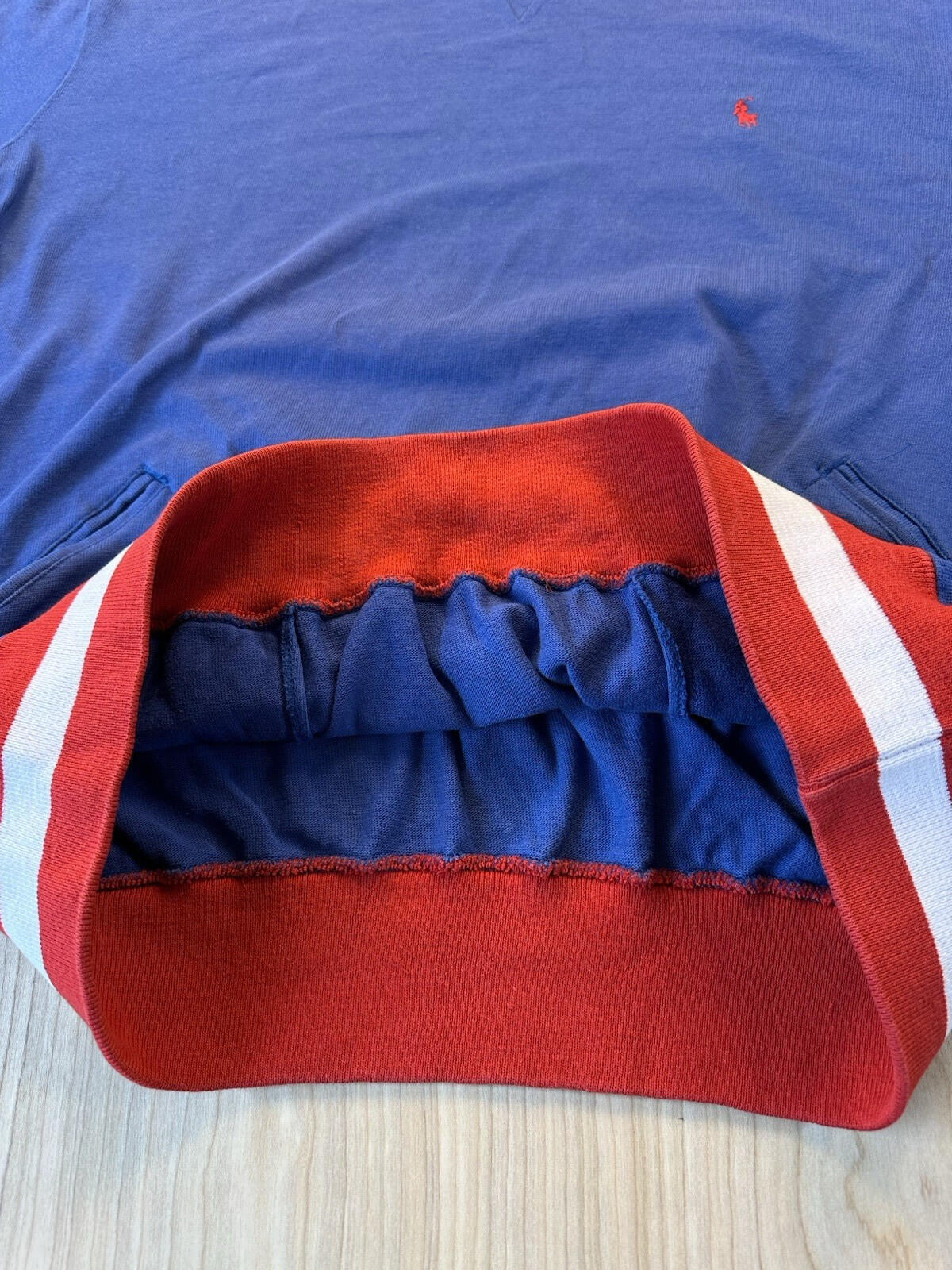 vintage POLO crewneck SWEATSHIRT red white blue STRIPE pockets XTRA LARGE