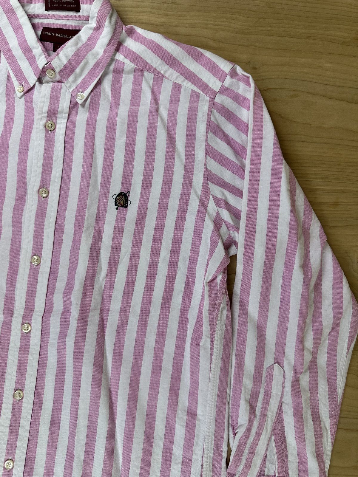 Vintage 90s Chaps Ralph Lauren Striped button up 100% cotton preppy curved hem
