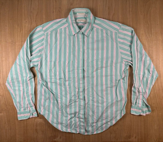 Vintage 80s John Henry button up shirt 100% cotton striped hidden placket preppy