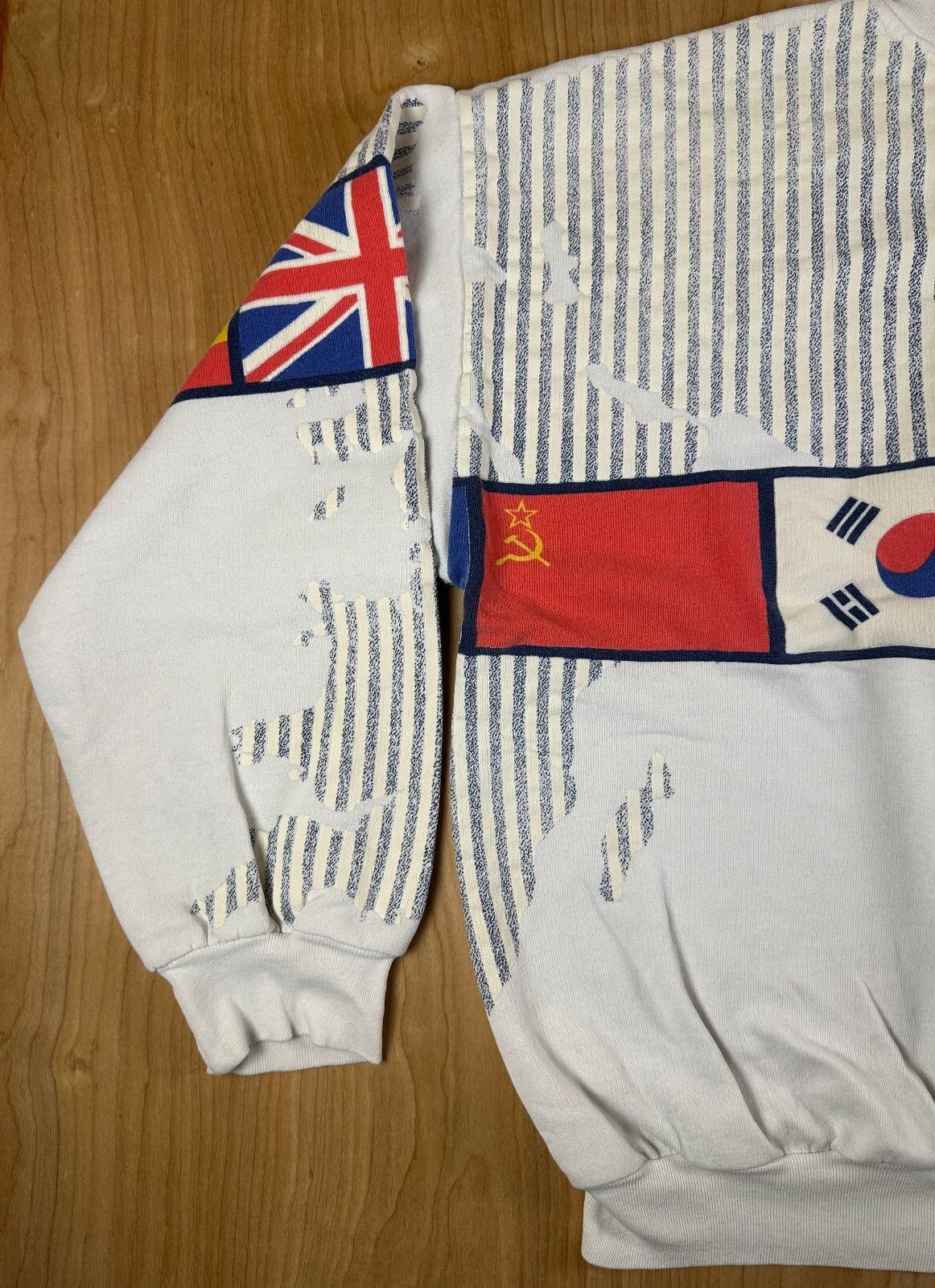 Vintage 80s International Flag Sweatshirt large map olympics cozy sporty