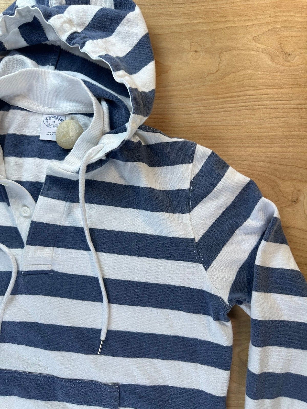 Vintage Brooks Brothers Hoodie medium sailor stripe cotton knit nautical henley