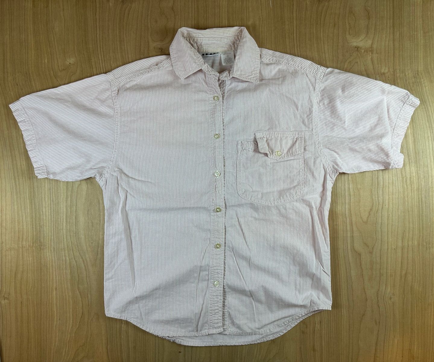 Vintage 80s Ilio Seersucker button up shirt large 100% cotton preppy striped