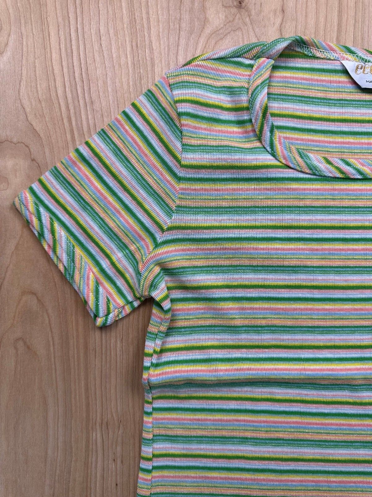 Vintage 70s EccoBay striped knit top ribbed medium cap sleeve baby tee summer