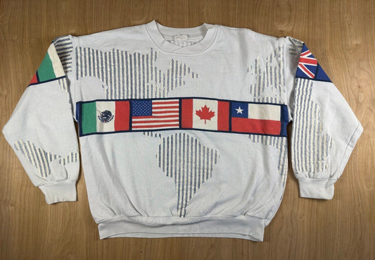 Vintage 80s International Flag Sweatshirt large map olympics cozy sporty
