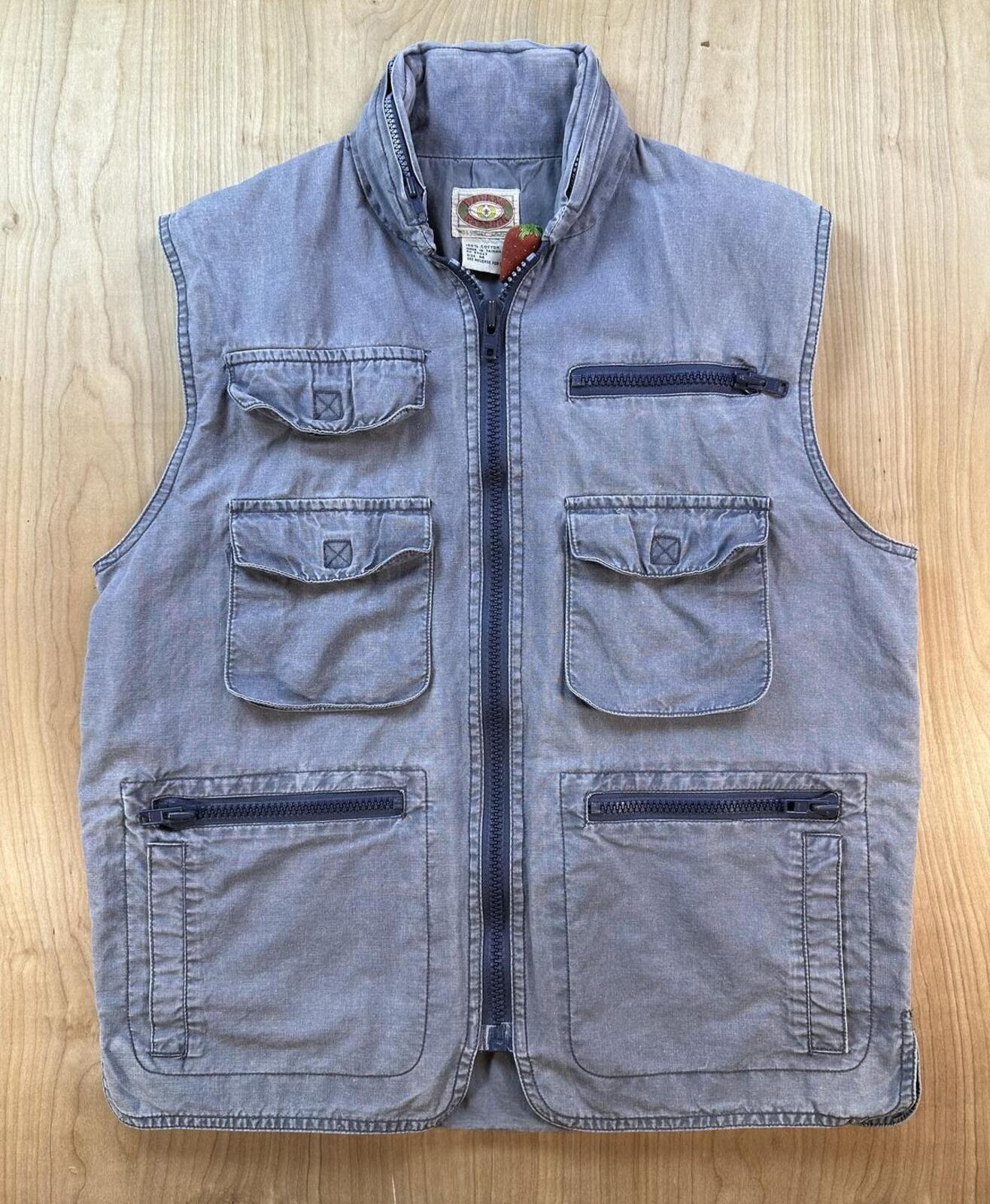 Vintage 80s Banana Republic Safari Vest medium blue cotton hood Blue faded sport