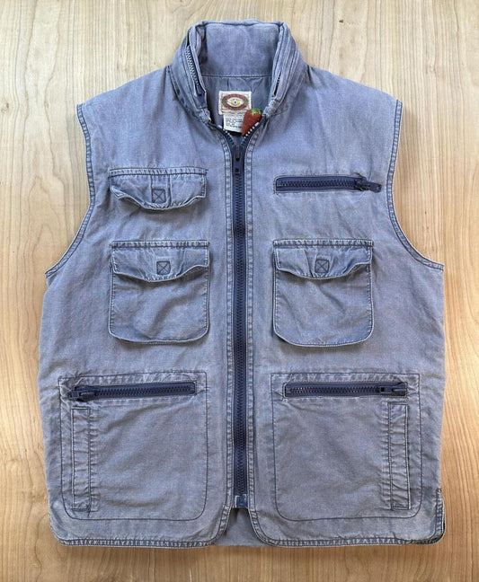 Vintage 80s Banana Republic Safari Vest medium blue cotton hood Blue faded sport