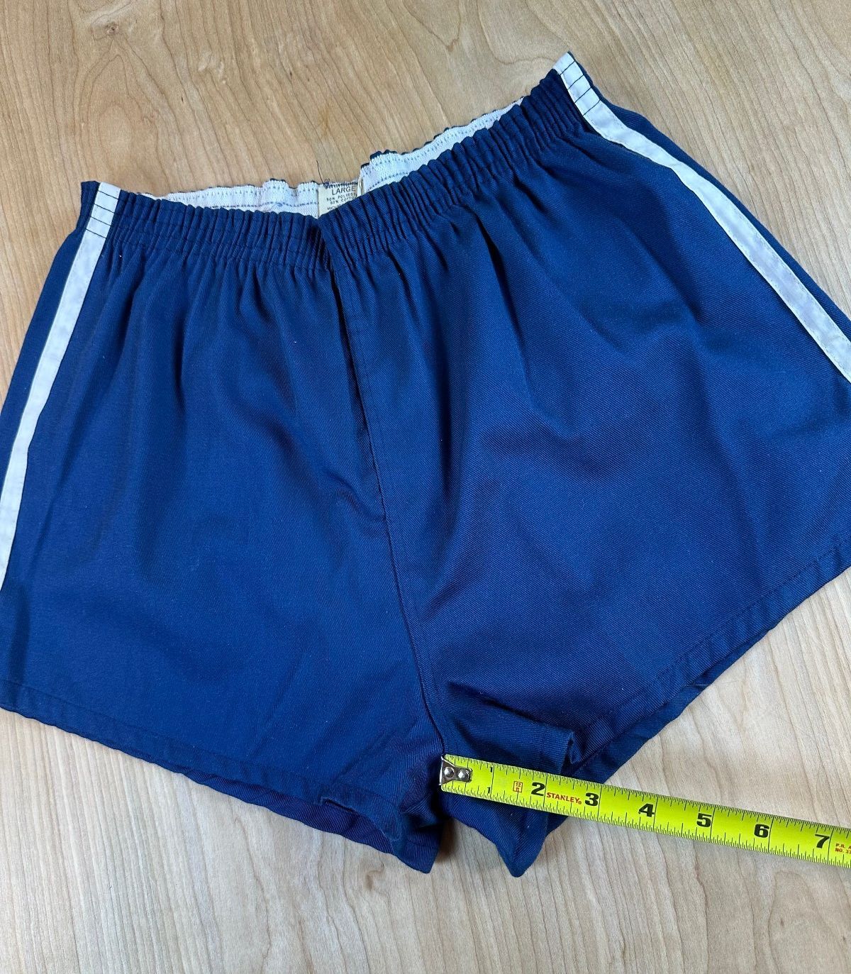 Vintage 70s gym shorts large striped side v notch 2" inseam athletic contrast