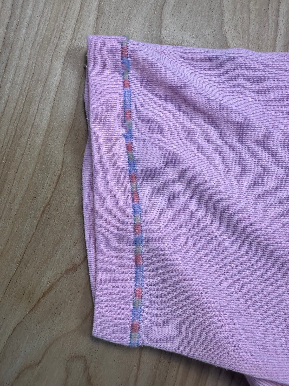 Vintage 70s Knit top contrast stitching small baby t scoopneck pink ribbed girly