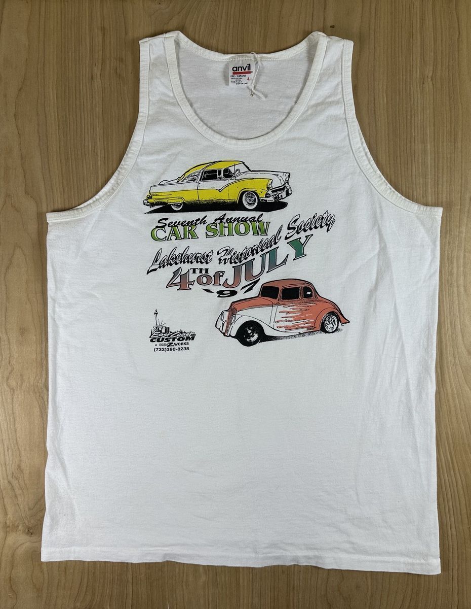 Vintage 90s Lakehurst Historical Society Car Show tank july 4 large 100% cotton