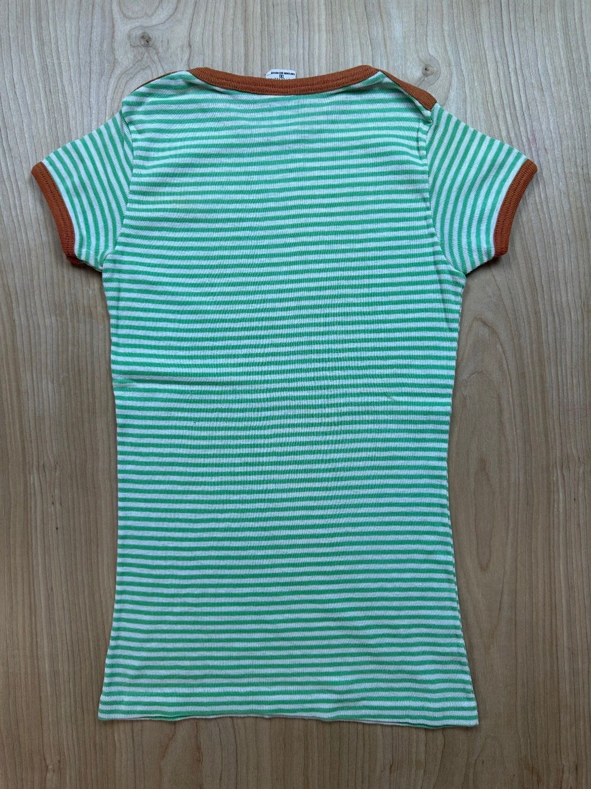 Vintage 70s Knit Pickers Striped Ribbed Knit top sm contrast binding cap sleeve