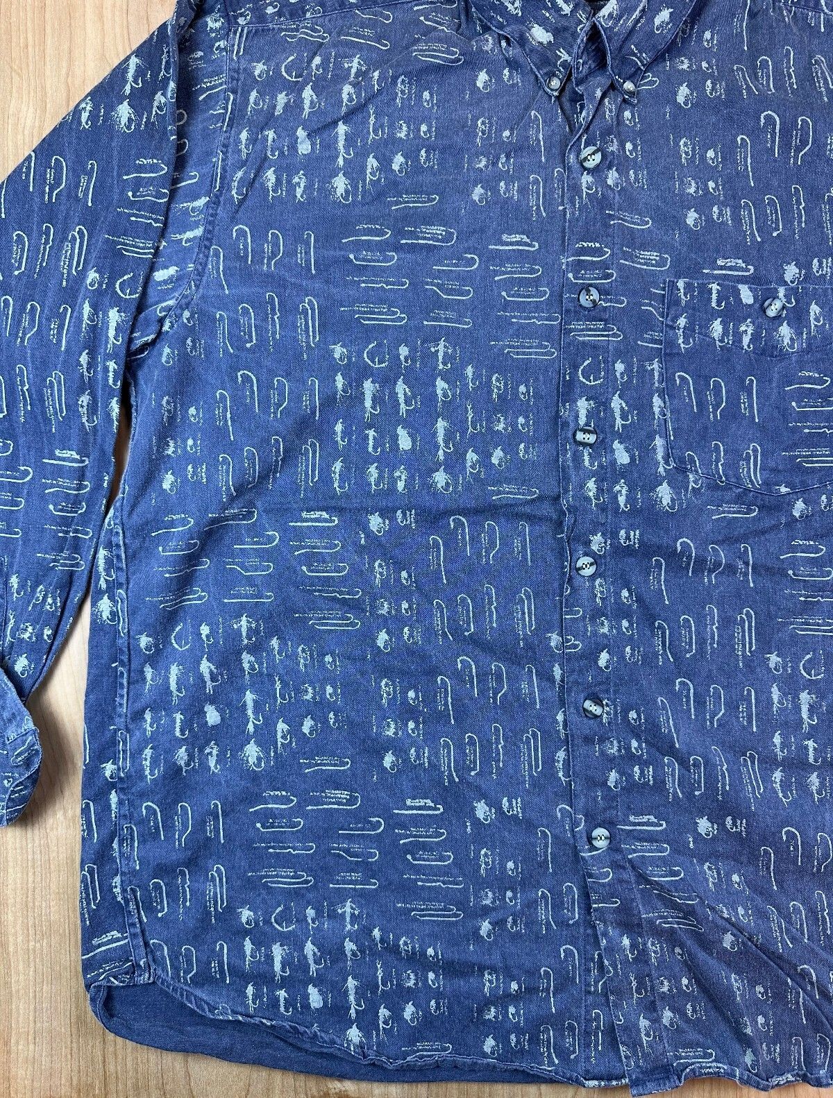 Vintage 90s Natural Stuff Fishing Lure button up large 100% cotton made in india