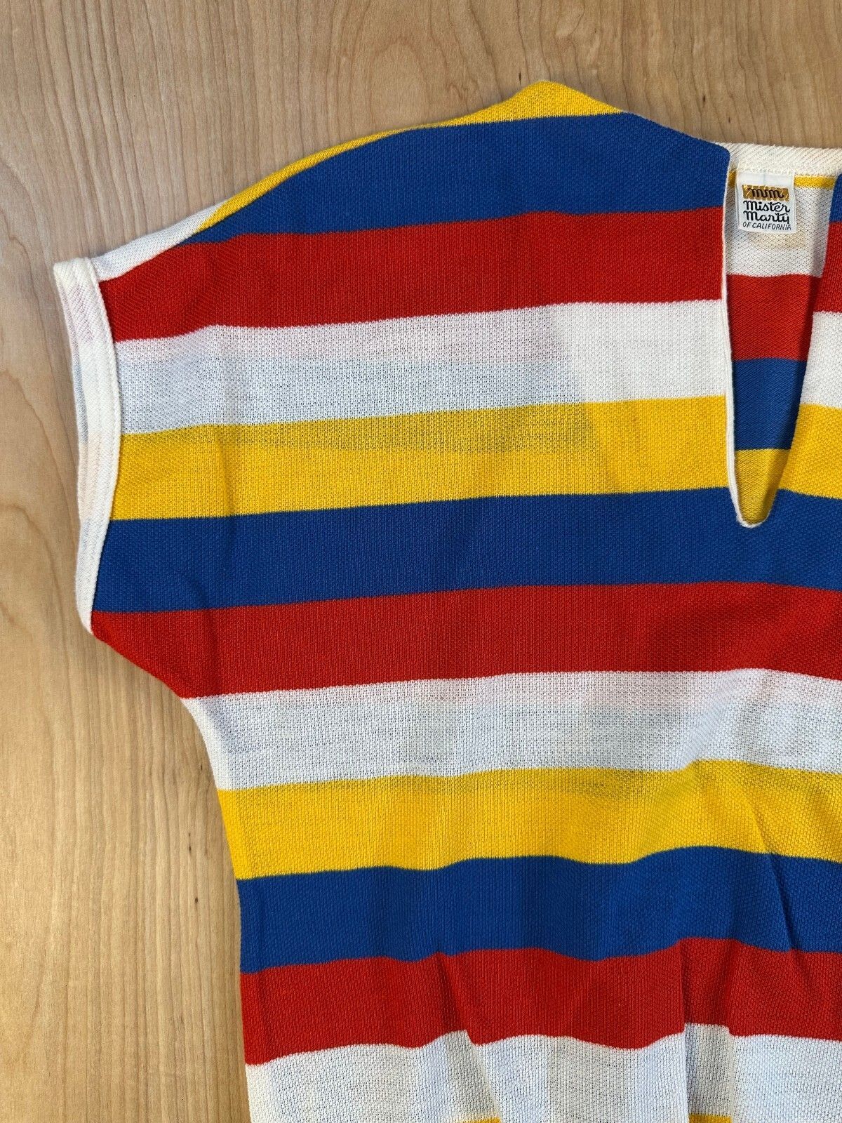 Vintage 60s Mister Marty of California knit blouse striped small slit neckline