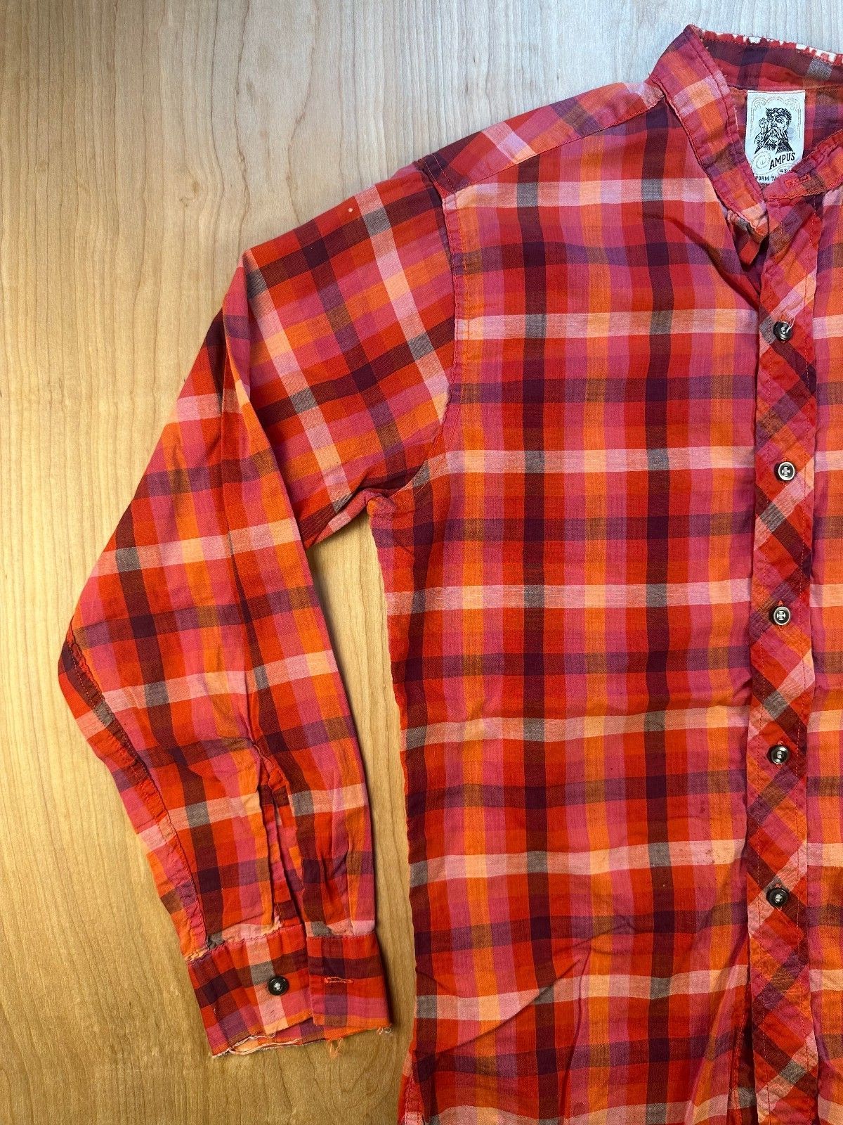 Vintage 60s Campus button up shirt mandarin collar small plaid lightweight small
