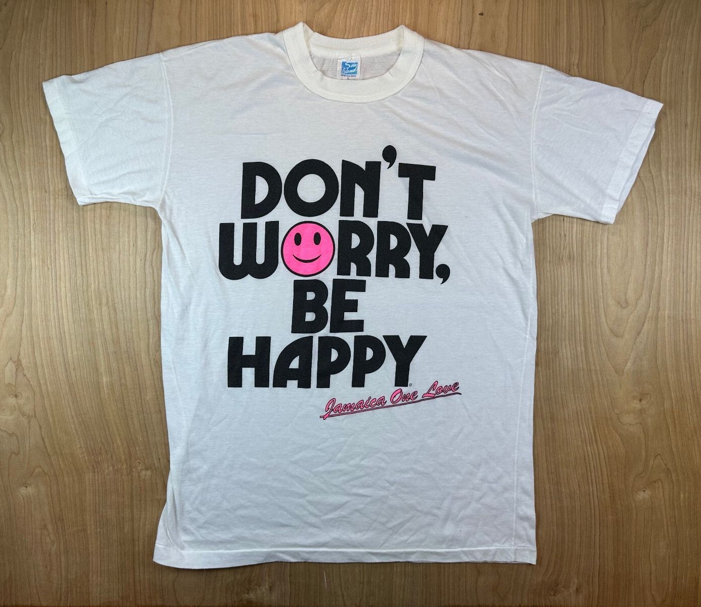 Vintage 80s Dont Worry Be Happy tshirt Jamaica one love sun island single stitch