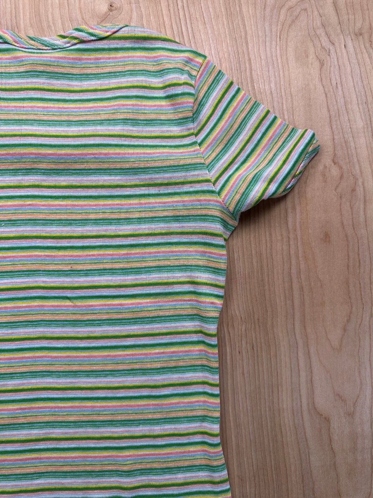 Vintage 70s EccoBay striped knit top ribbed medium cap sleeve baby tee summer