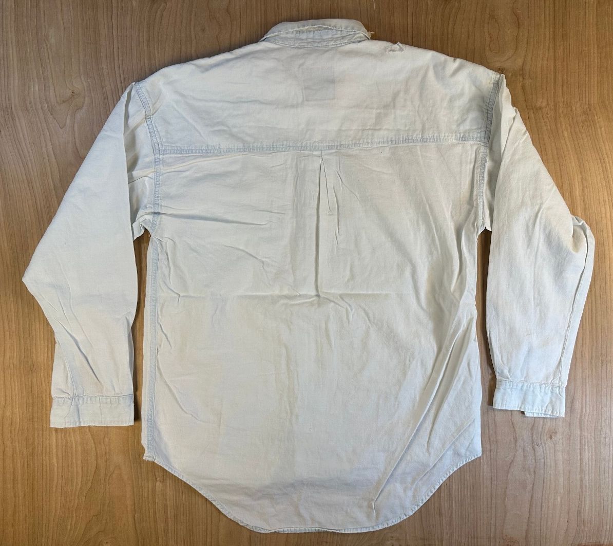 Vintage 90s Rescue Chambray button shirt small shredded summer workwear cotton
