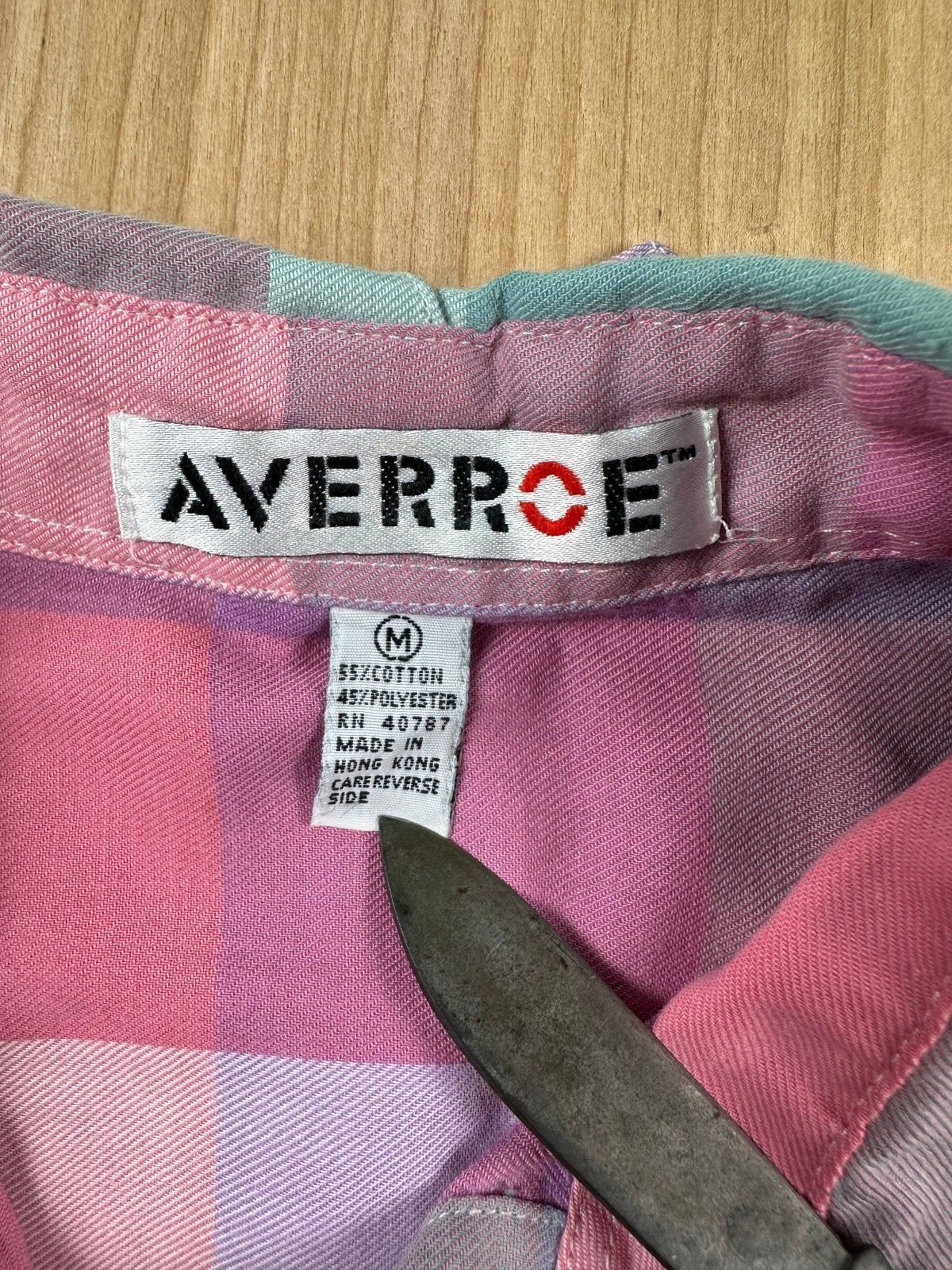 Vintage 80s Averroe button up shirt medium plaid pastel unique