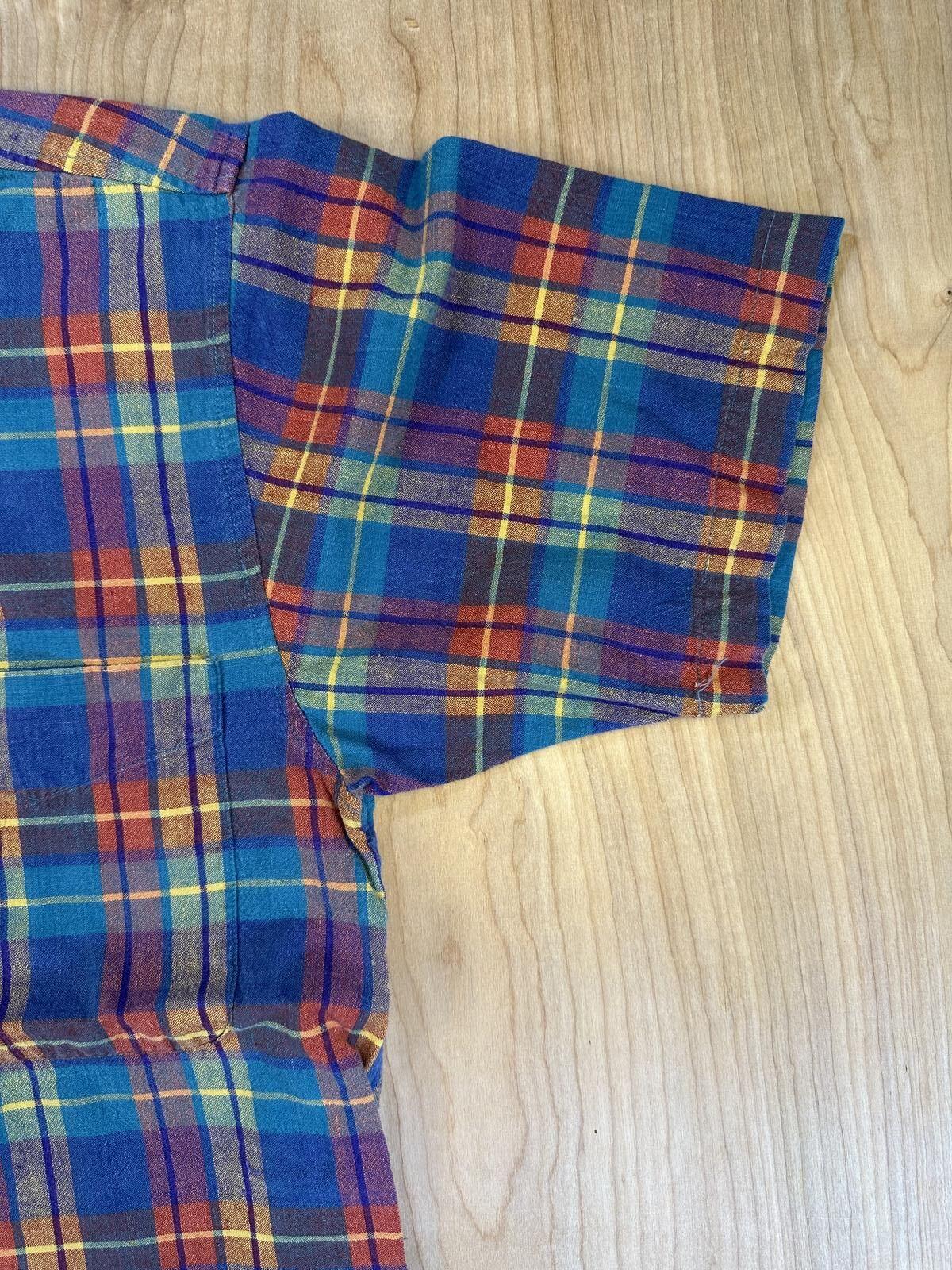 Vintage 80s World Island short sleeve button up madras shirt 100% cotton medium