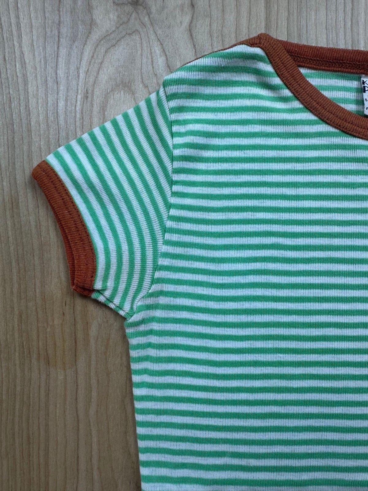 Vintage 70s Knit Pickers Striped Ribbed Knit top sm contrast binding cap sleeve