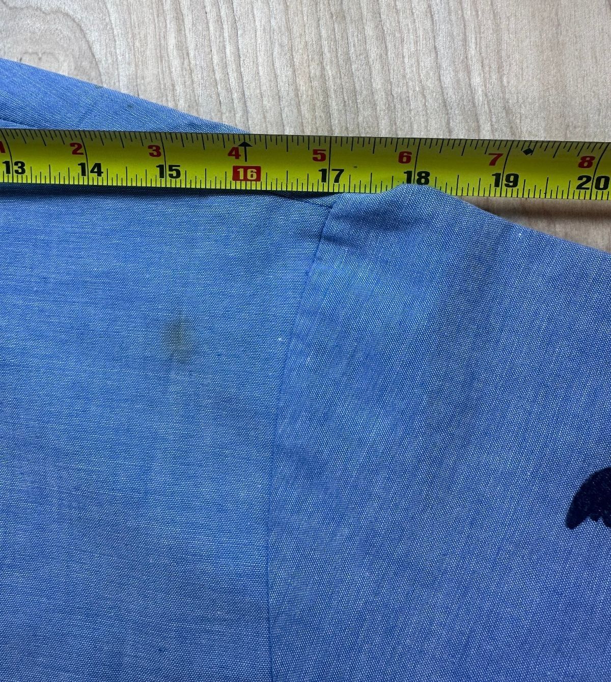 Vintage 70s Seafarer Chambray US. navy button up short sleeve stencil military