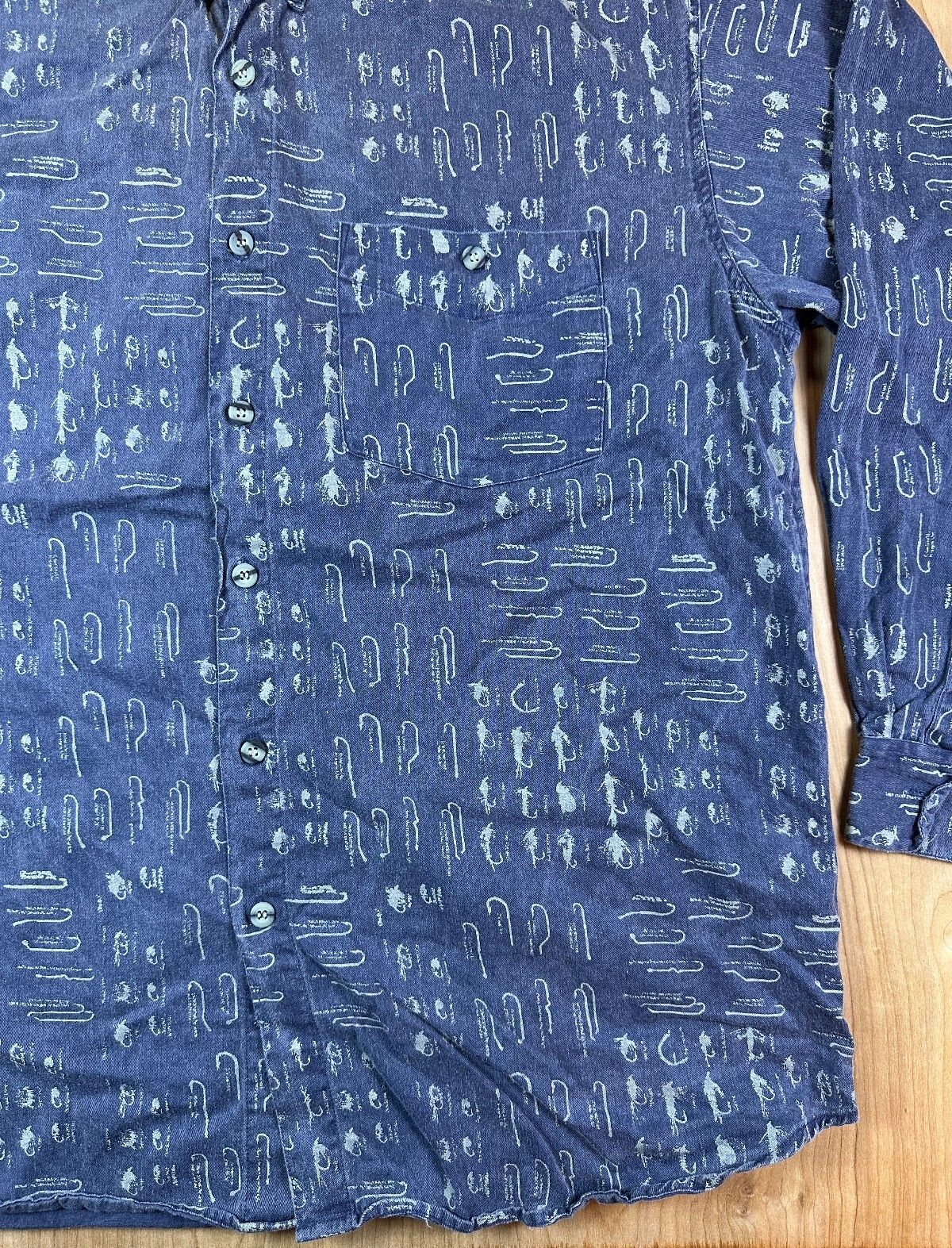 Vintage 90s Natural Stuff Fishing Lure button up large 100% cotton made in india